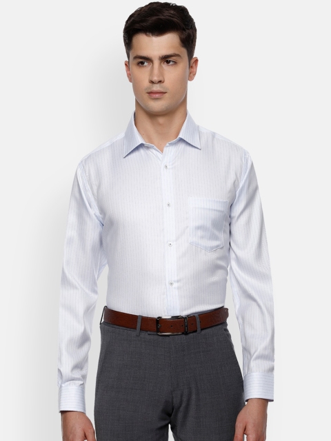 Van Heusen Men White Grid Tattersall Checks Striped Casual Shirt