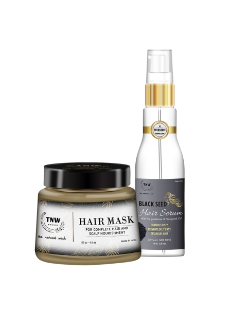 TNW The Natural Wash Combo of 2 Black Seed Hair Serum100 ml & Hair Mask Powder 120 Gm, Multi