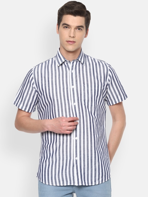 Van Heusen Sport Men White& Grey Slim Fit Striped Casual Shirt