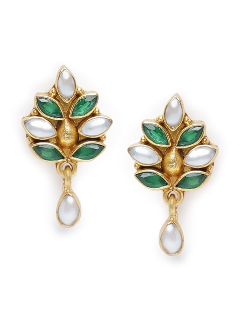 Fabindia Green & Gold-Toned Contemporary Drop Earrings