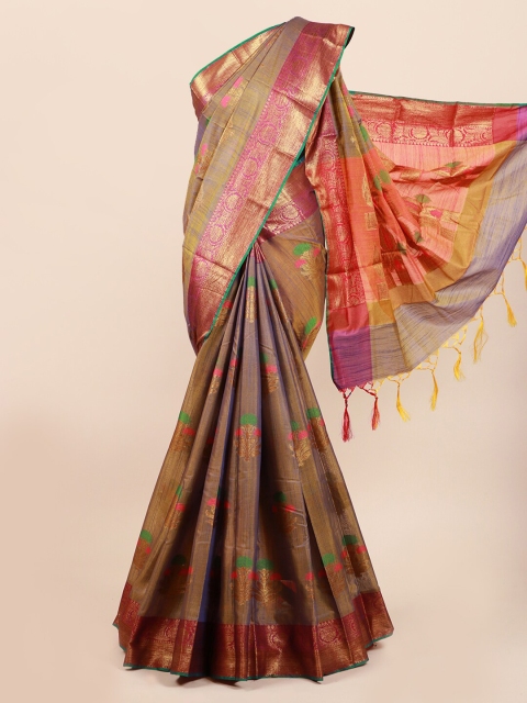 Pothys Gold-Toned & Pink Ethnic Motifs Zari Saree