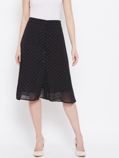 sandy AND ritz Black & White Polka Dot Printed A-Line Midi Skirt