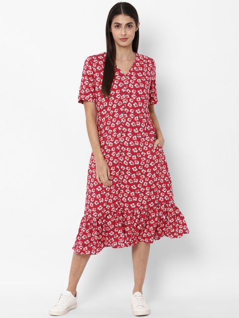 Allen Solly Woman Red Floral A-Line Midi Dress