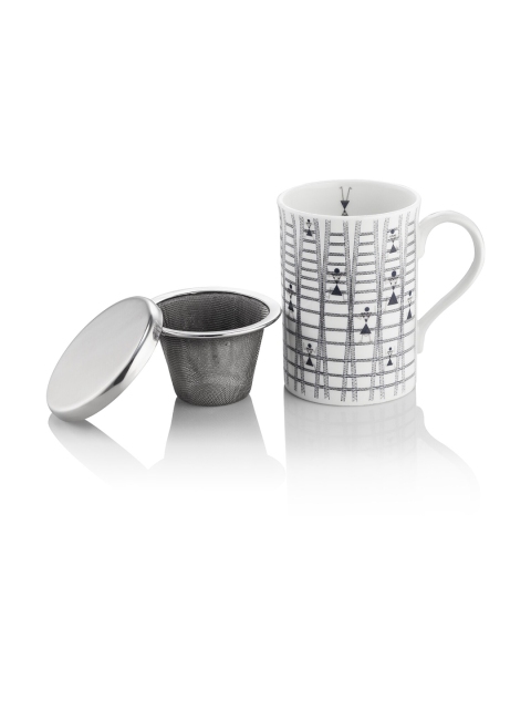 ARTTDINOX White & Black Printed Ceramic Twirl Set Of 2 Mugs