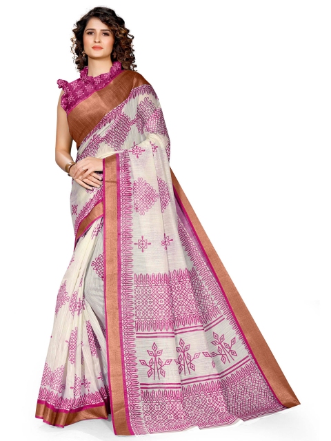 KALINI Women Cream And Pink Ethnic Motifs Printed Saree