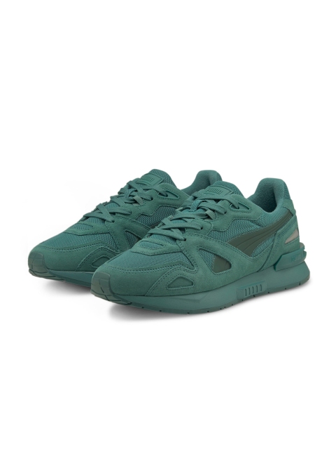 Puma Unisex Green Woven Design Suede Sneakers
