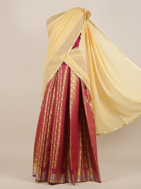 Pothys Women Traditional Maroon and Cream Half Saree