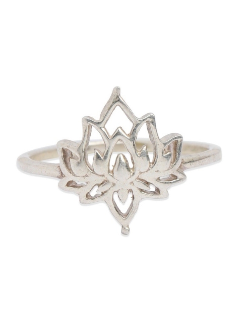 ahilya 92.5 Sterling Silver-Toned Padme Lotus Finger Ring