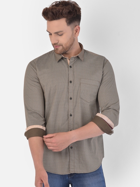 COBB Men Brown Slim Fit Printed Casual Shirt