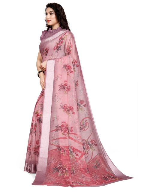 KALINI Women Pink And Wine Floral Print Bagh Poly Cotton Saree With Unstitched Blouse
KALINI Women Pink And Wine Floral Print Bagh Poly Cotton Saree With Unstitched Blouse