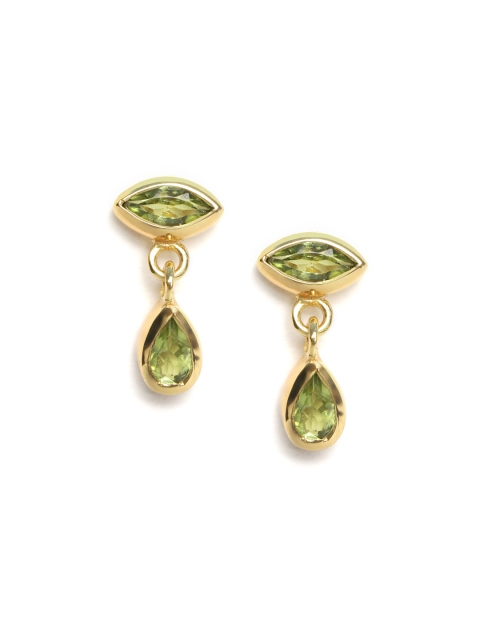 Fabindia Gold-Toned & Green Teardrop Shaped Drop Earrings