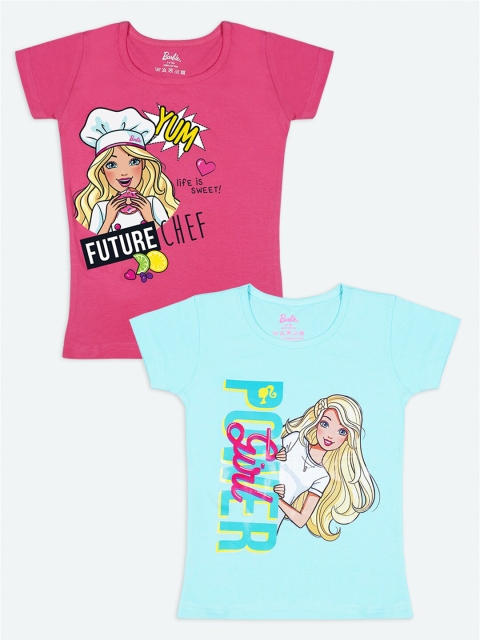 Barbie Girls Pack of 2 Pink and Blue Printed T-shirt, Multi