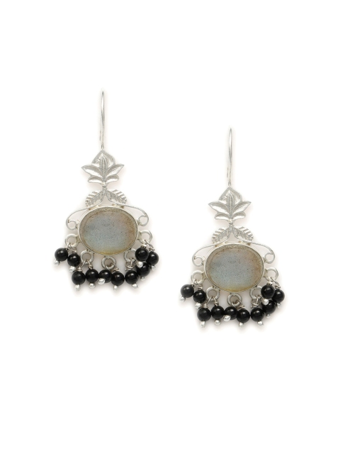 Fabindia Silver-Toned & Black Contemporary Drop Earrings