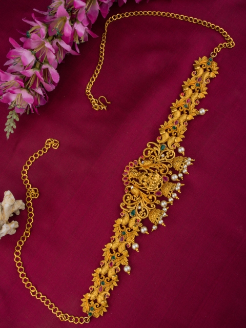 Alankruthi Gold-Plated Red & Green Stone-Studded & Beaded Kamarbandh