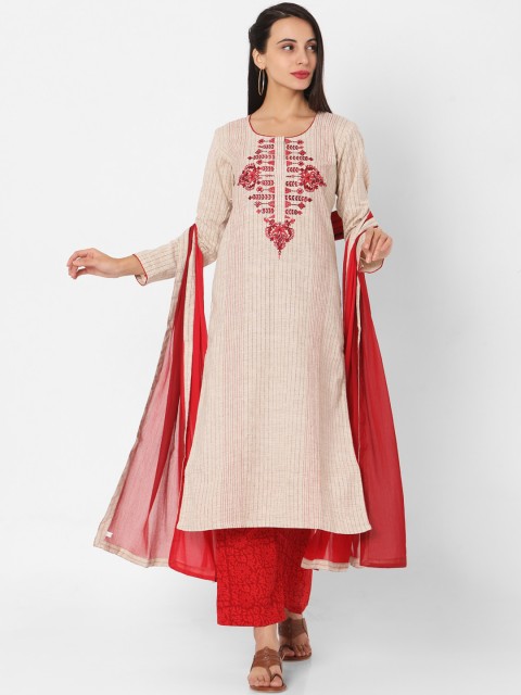 SALWAR STUDIO Women Beige Embroidered Pure Cotton Kurta with Trousers & With Dupatta
SALWAR STUDIO Women Beige Embroidered Pure Cotton Kurta with Trousers & With Dupatta