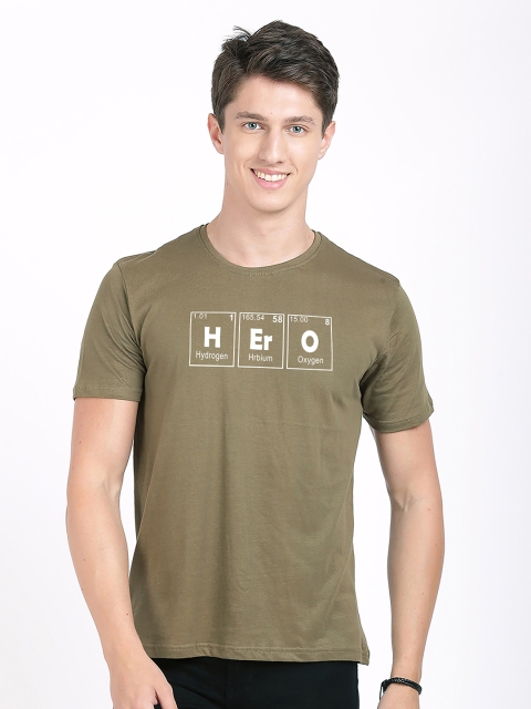 MASH UNLIMITED Men Olive Green Typography Slim Fit T-shirt