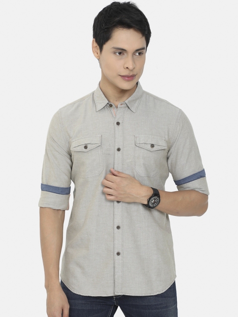 HERE&NOW Men Grey Slim Fit Casual Shirt