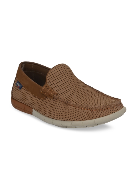 Hitz Men Olive Green Laser Cut Leather Loafers
