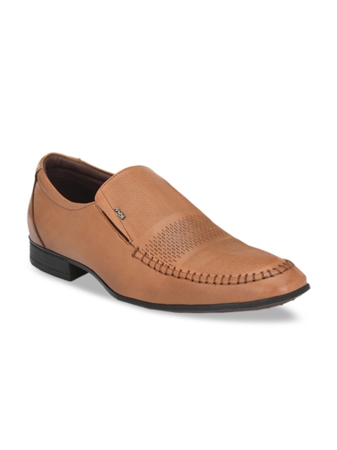 Hitz Men Tan Brown Solid Leather Semi-Formal Slip-Ons