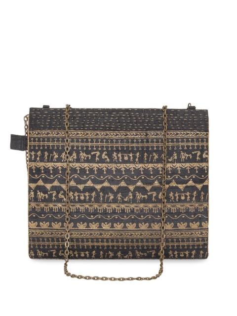 Fabindia Black Ethnic Motifs Printed Structured Sling Bag