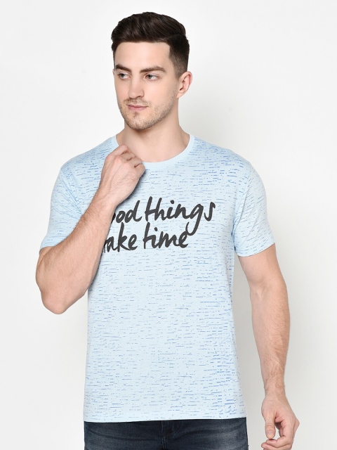 ELEGANCE Men Blue Typography Printed T-shirt