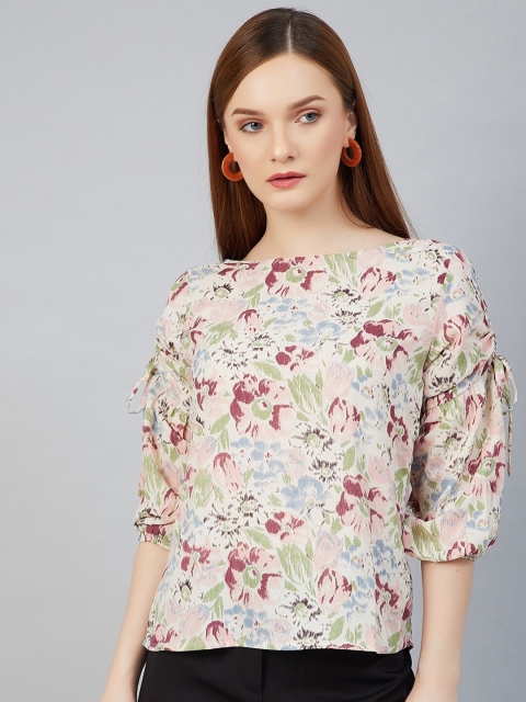 RARE Multicoloured Floral Slit Sleeve Georgette Regular Top, Multi