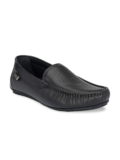 Hitz Men Black Textured Leather Loafers