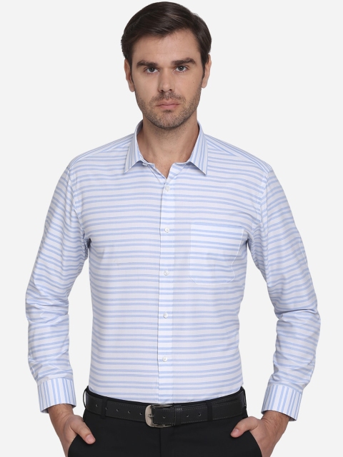 Greenfibre Men Blue Horizontal Stripes Striped Formal Shirt
