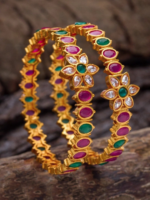 Alankruthi Set Of 2 Gold-Plated Pink & Green CZ-Studded Handcrafted Temple Bangles
Alankruthi Set Of 2 Gold-Plated Pink & Green CZ-Studded Handcrafted Temple Bangles