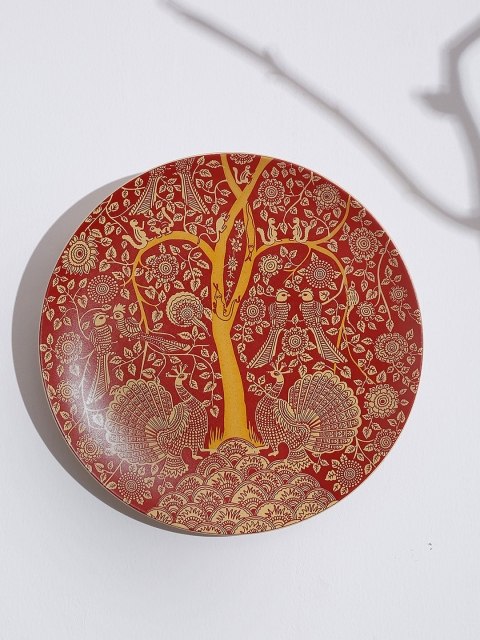 Fabindia Red & Mustard Yellow Ceramic Gaachh Kalamkari Wall Plate