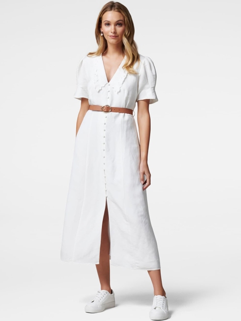 Forever New White Linen Shirt Belted Midi Linen Dress