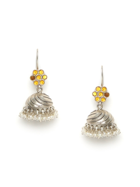 Fabindia Silver-Toned Dome Shaped Jhumkas Earrings