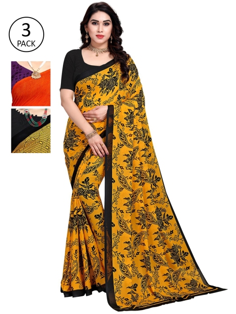 KALINI Multicoloured Set of 3 Poly Georgette Saree, Multi