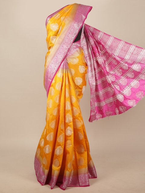 Pothys Yellow & Pink Woven Design Jute Silk Saree