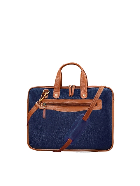ABYS Unisex Blue & Brown Textured Leather 14" Laptop Bag