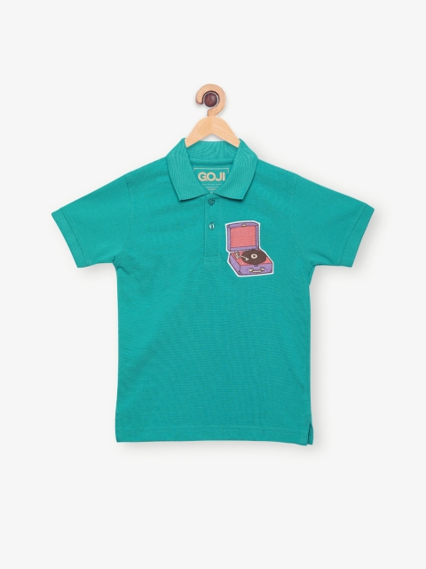 GOJI Girls Sea Green Polo Collar T-shirt