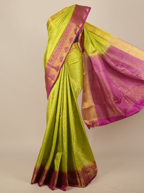 Pothys Green & Magenta Ethnic Motifs Zari Jute Silk Saree