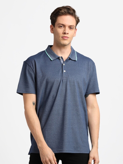 UrGear Men Blue Polo Collar Pure Cotton T-shirt