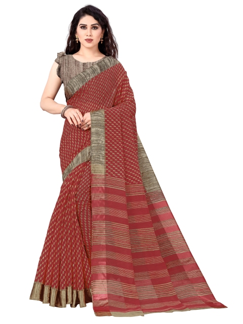 KALINI Red & Beige Printed Polycotton Saree