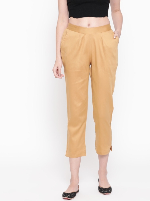 Be Indi Women Beige Relaxed Straight Leg Straight Fit Trousers