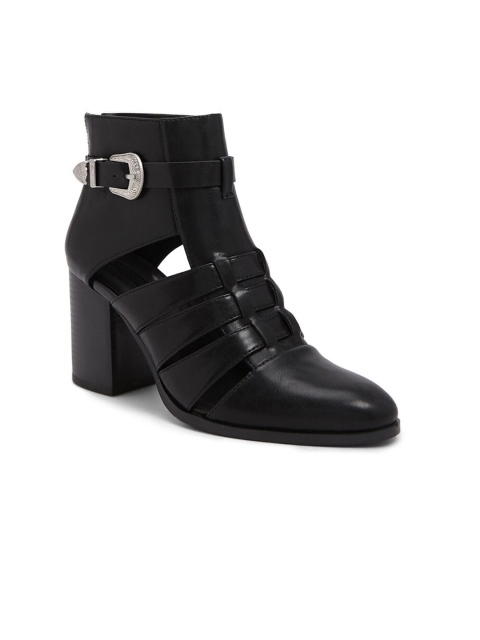 FOREVER 21 Black PU Block Heeled Boots with Buckles