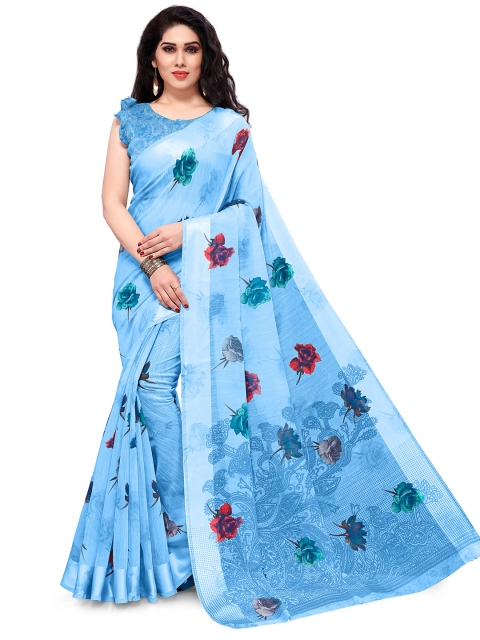 KALINI Blue & Red Floral Bagh Saree