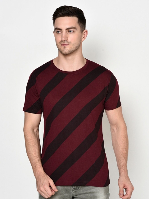 ELEGANCE Men Black & Purple Striped T-shirt