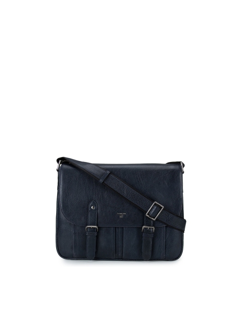 Da Milano Men Blue Textured Buckle Strap Messenger Bag