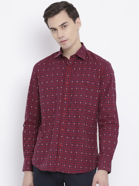 Crimsoune Club Men Red Slim Fit Grid Tattersall Checks Printed Casual Shirt