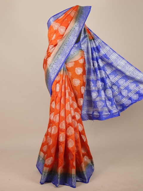 Pothys Orange & Blue Woven Design Zari Jute Silk Saree