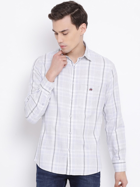 Crimsoune Club Men White Slim Fit Windowpane Checks Checked Casual Shirt