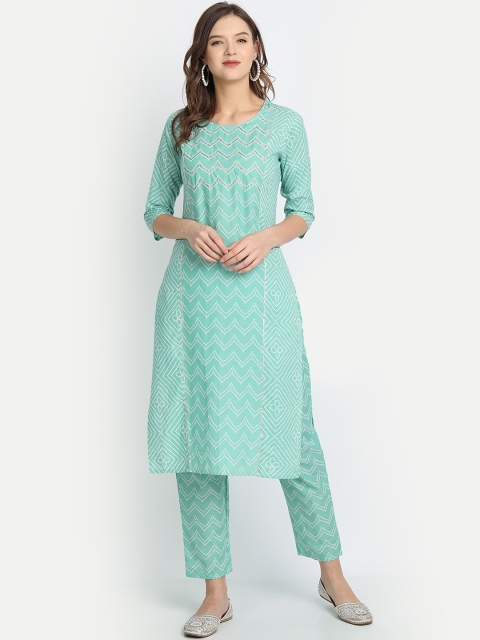 Anubhutee Women Sea Green Bandhani Printed Sequinned Pure Cotton Kurta with Trousers
Anubhutee Women Sea Green Bandhani Printed Sequinned Pure Cotton Kurta with Trousers
