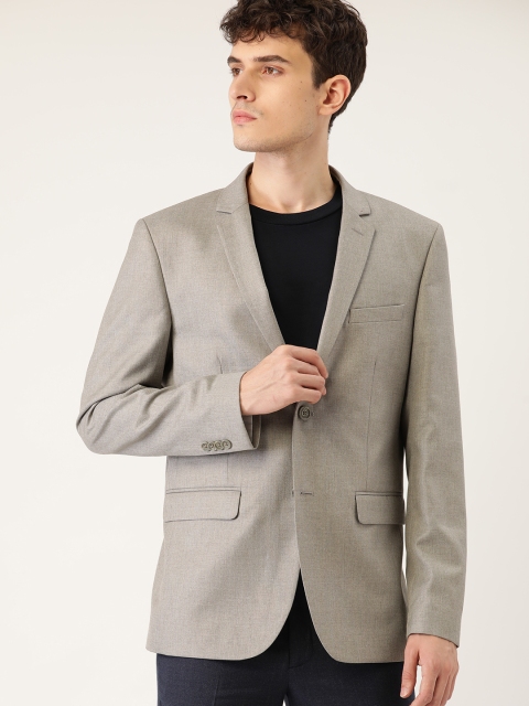 INVICTUS Men Grey Solid Slim Fit Single Breasted Smart Casual Blazer