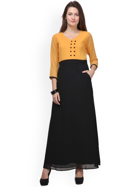Women Mustard Solid Maxi Dress
